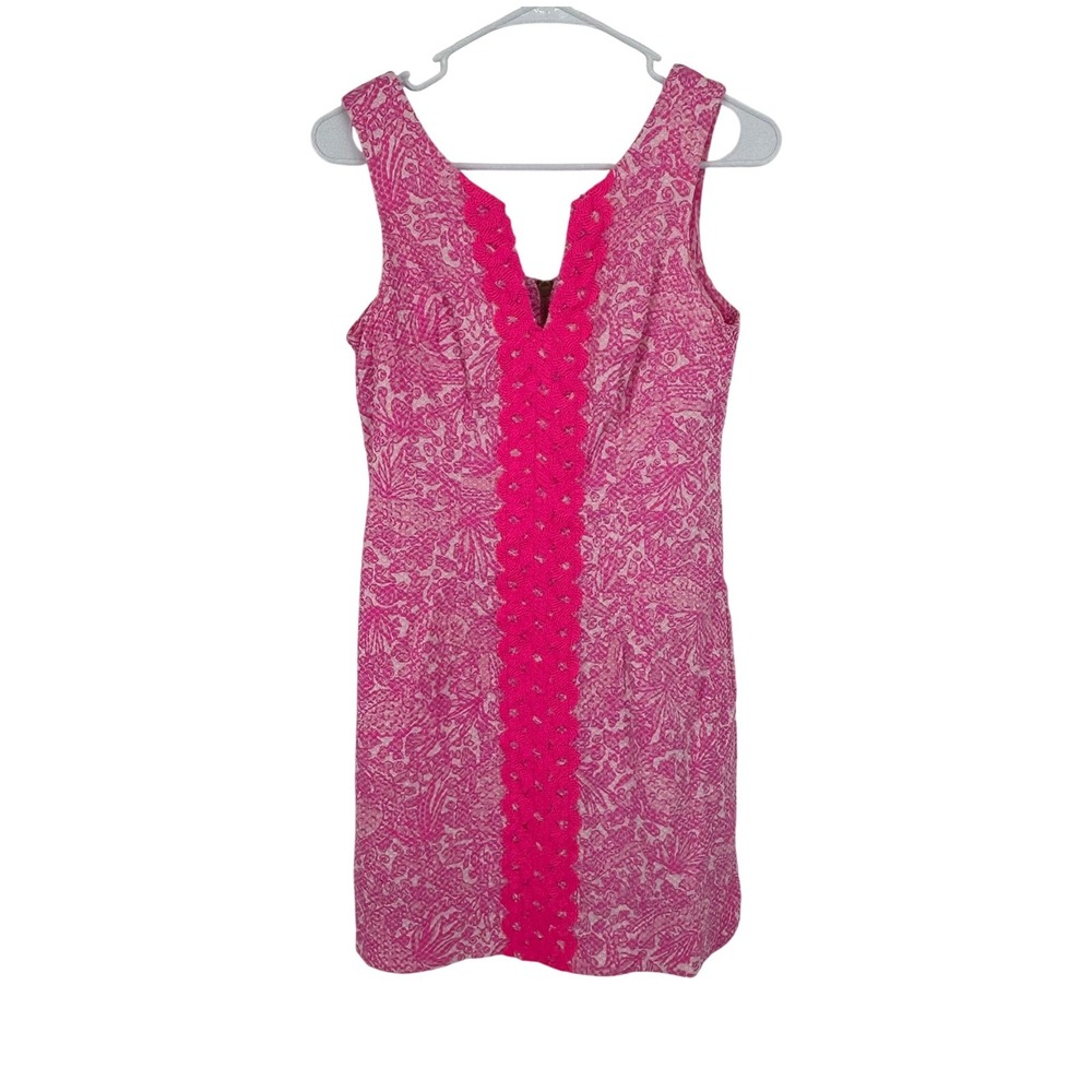 Lilly Pulitzer for Target Pink Seafoam Fan Shift Dress Size 2 Braided Applique